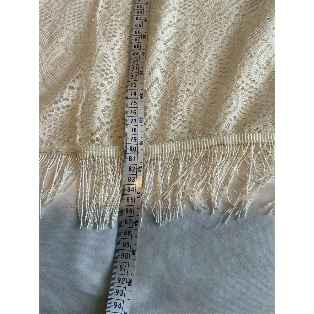 Faded Glory Lace Kimono Fringed Open Front‎ Boho Cardigan Ivory One Size